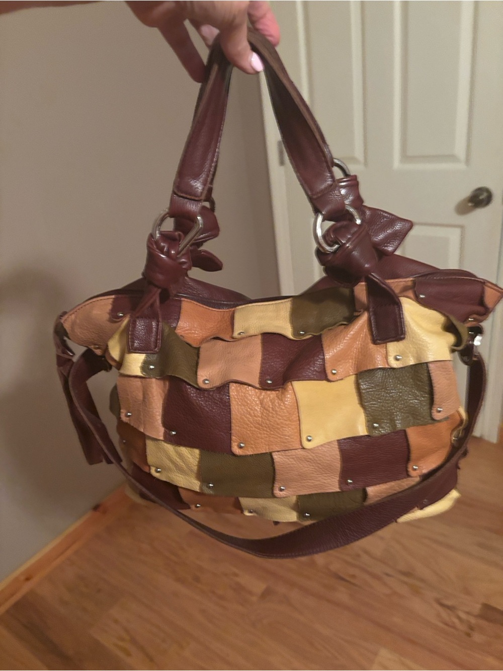 Makowsky Leather Studded Patchwork Slouchy Hobo EUC Y2K